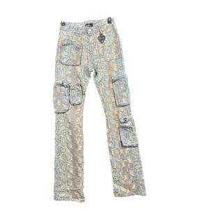 Lifted Anchors Jeans Mens Sz 30 Snake Print Distressed Cargo Pockets Streetwear